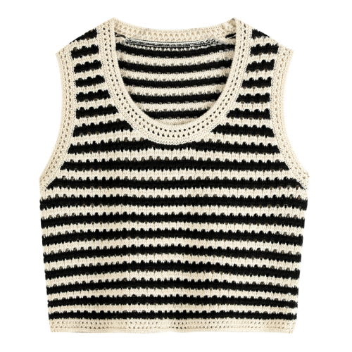 Ayuko black and white stripe hollow out knitted vest women's  summer new loose outer wearing suspender sleeveless vest