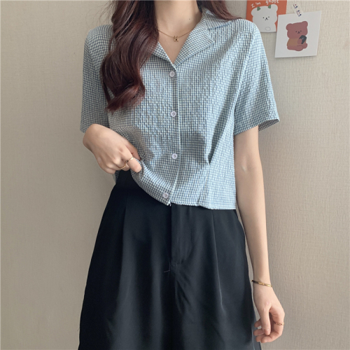 Real price ~ New Korean plaid shirt in summer, loose, irregular and versatile top
