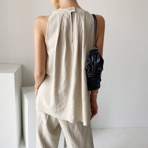 Korean Chic Vintage vest female cotton hemp sling female