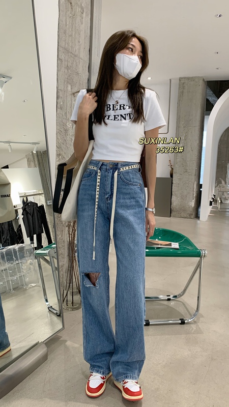 Original price 95.00! Summer new! [suxinlan] Korean fashion and texture versatile jeans (with letter belt) 35263# LSL