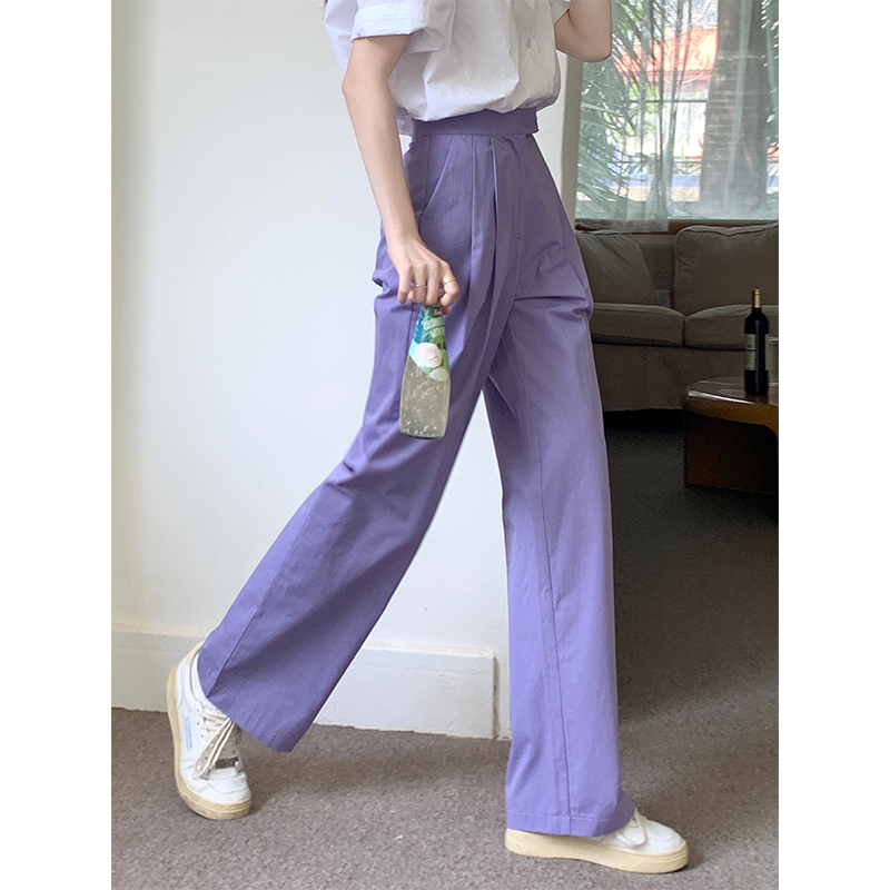 Real shooting of Korean purple floor mopping casual pants women's summer 2022 new high waist loose straight tube wide leg pants