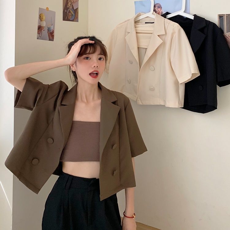 Net red loose small thin suit coat women's summer high waist versatile short sleeved small suit short shirt