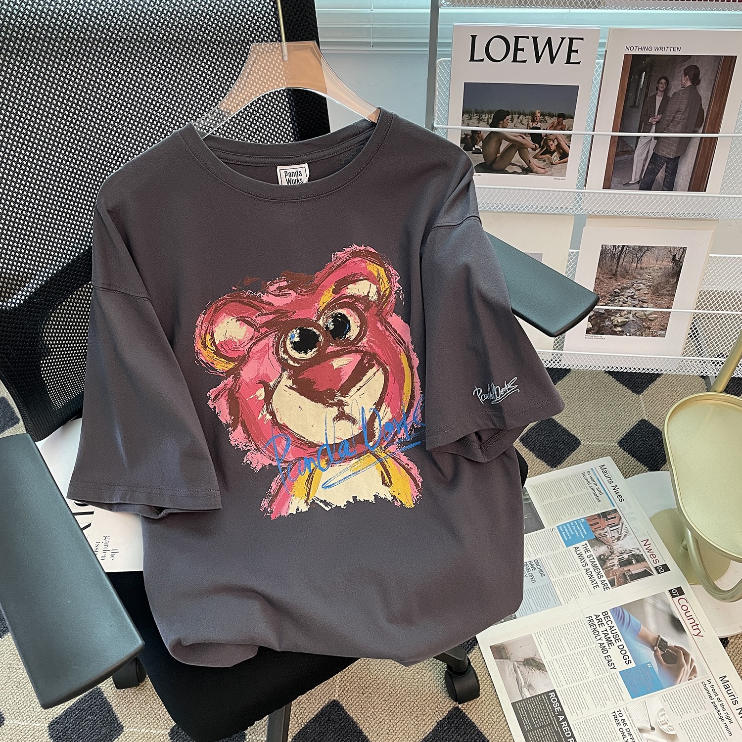 Wrap collar 2022 xiaoxiongchao brand used cartoon T-shirt short sleeve women's summer design sense niche top cotton
