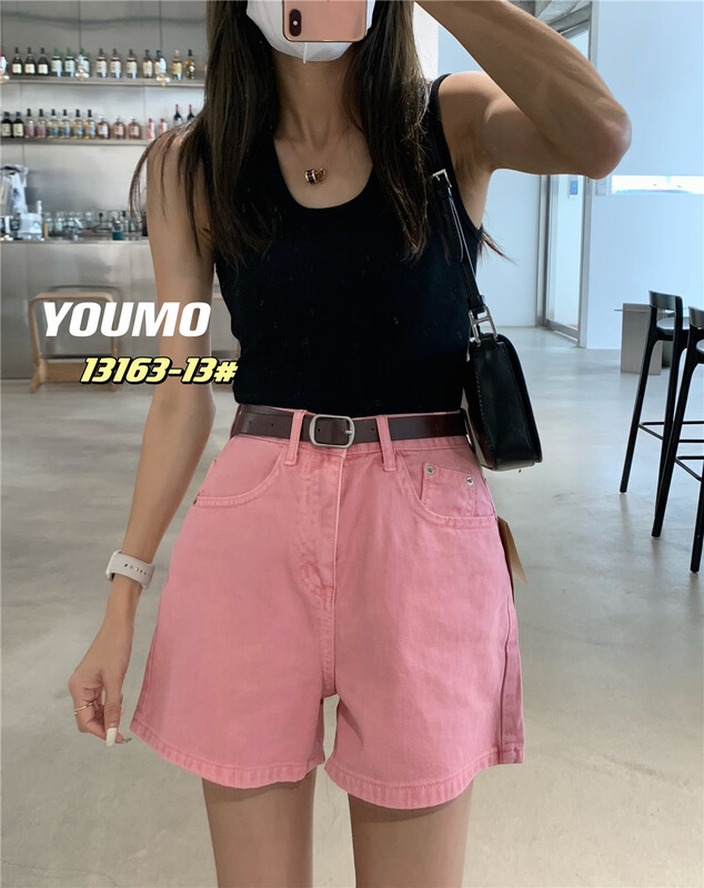 Summer new! [suxinlan] simple, small and slim denim shorts (with belt) 13163-11 mustard yellow-12 apple green-13# LSL