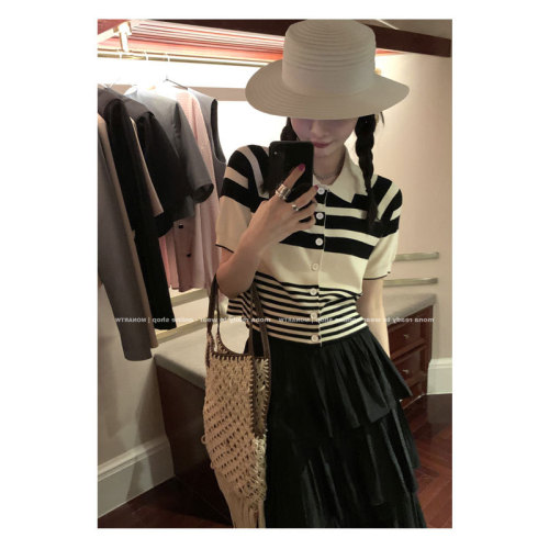  spring striped shirt with undersleeve