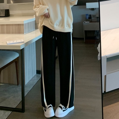 Suit fabric sports pants large female fat mm loose straight tube 2022 summer high waist thin floor dragging wide leg pants