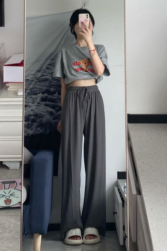 Ice silk wide leg pants women's spring and summer 2022 new high waist thin hanging pants versatile casual straight floor mops