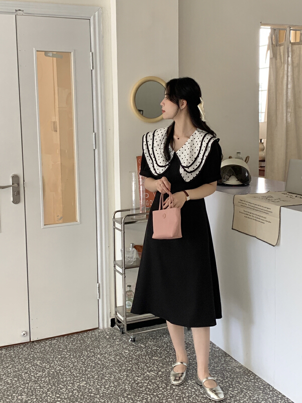[I think] design a three-layer wave point large lapel thin dress 66507# CLS