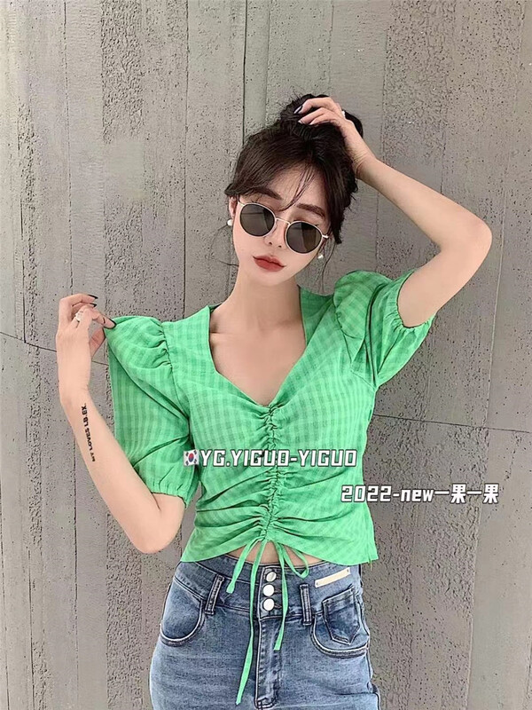 New in early summer! [yiguoyiguo] Korean version Bubble Sleeve Chiffon shirt 68252# PCZ