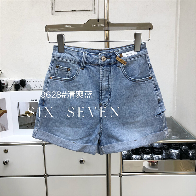 【SIX SEVEN 】小眾設計褲腳翻邊牛仔短褲   CLS