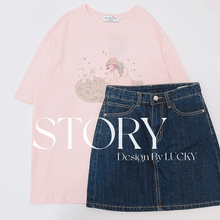 New in early summer! [lucky] fairy tale print versatile short sleeve T-shirt (T-shirt only) 8727# HBx