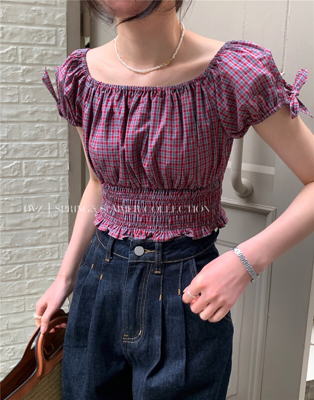 [dvz] Hong Kong Style Vintage Plaid short sweater ys1-6323# zxx