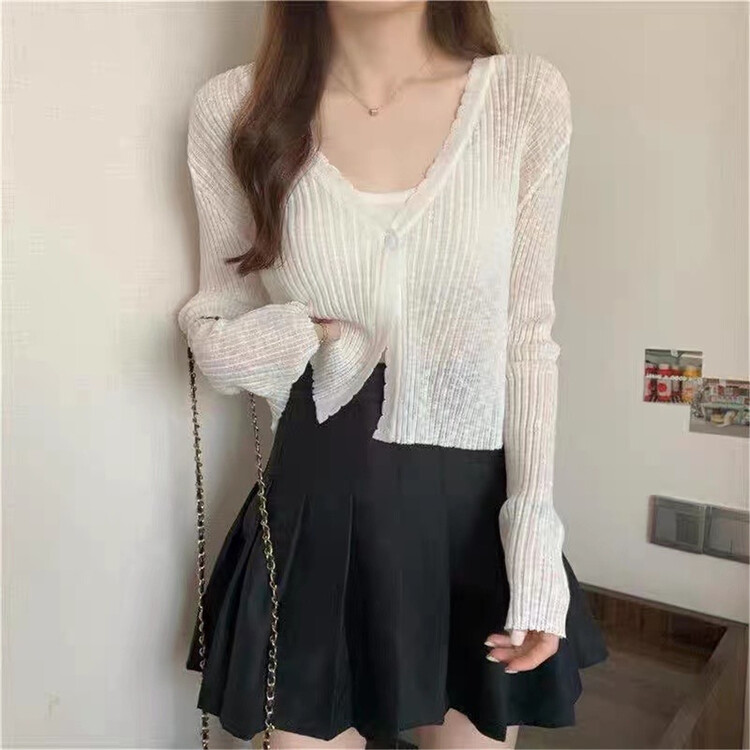 [Shuiling] pure color ice silk V-neck gentle style knitted cardigan 8201# PCZ
