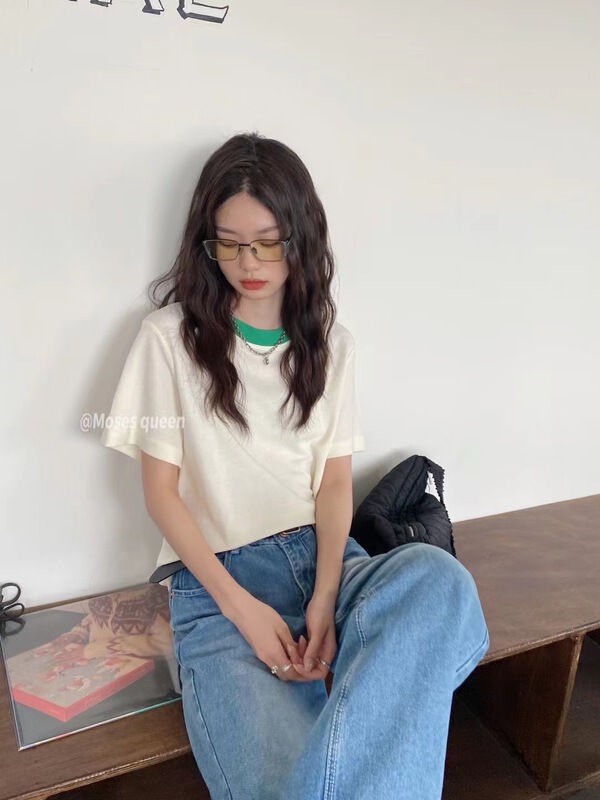 [Moses queen] Korean Trend simple and versatile short sleeve T-shirt 50266# XYY