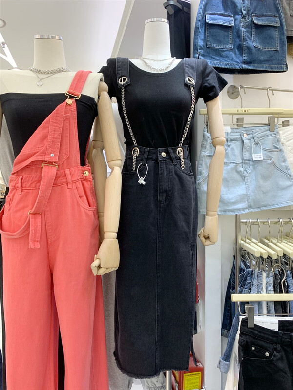 goods in stock! [u.she] Korean casual denim suspender skirt (excluding inner matching) 6708# cqw