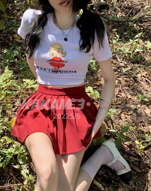 New in early summer! [kakamee] retro cute girl print short sleeve T-shirt 3896# LSL