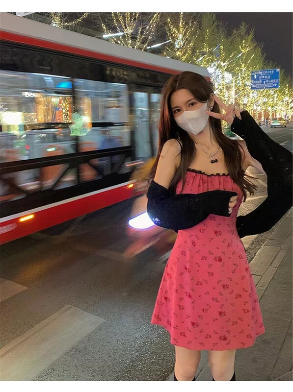 New in early summer! [clothing] Korean Style Floral suspender Chiffon Dress 816# PCZ