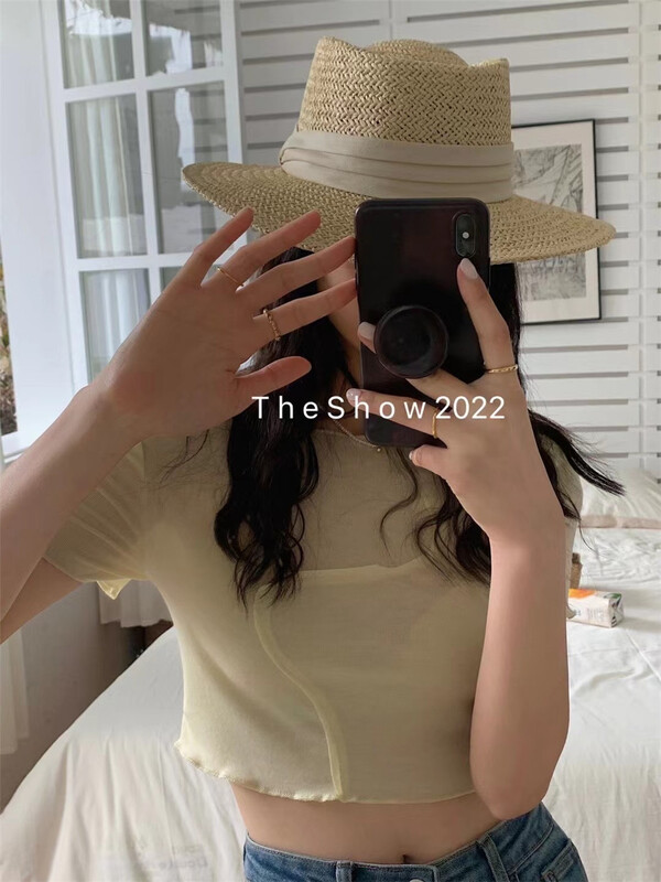 New in early summer! [the show] simple foreign style solid color navel exposed short shirt 20151# CLS