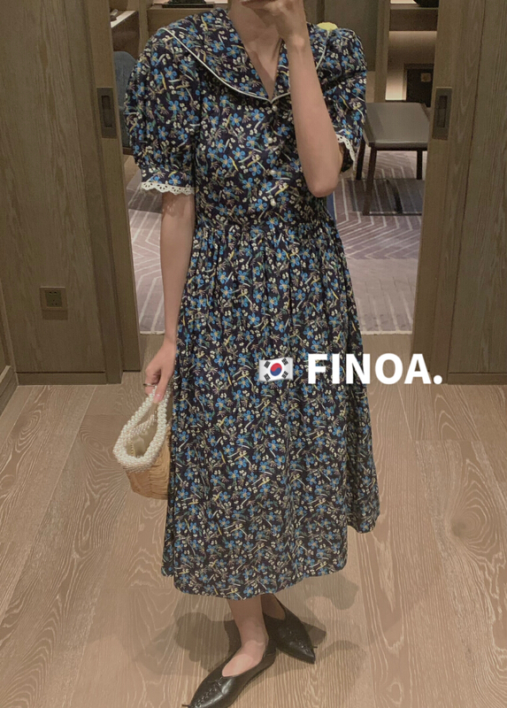 New in early summer! [finoa] Korean casual doll collar floral dress 10406# CLS