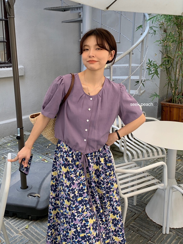 [seek peach] simple single breasted drawstring shirt 8859# ll