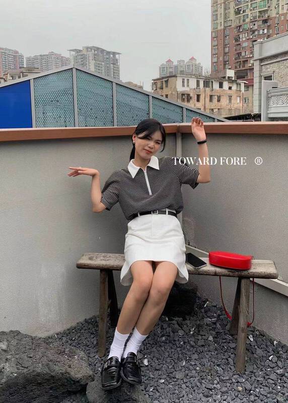 [toward front] stripe bubble sleeve niche short sleeve T-shirt w8028# zxl