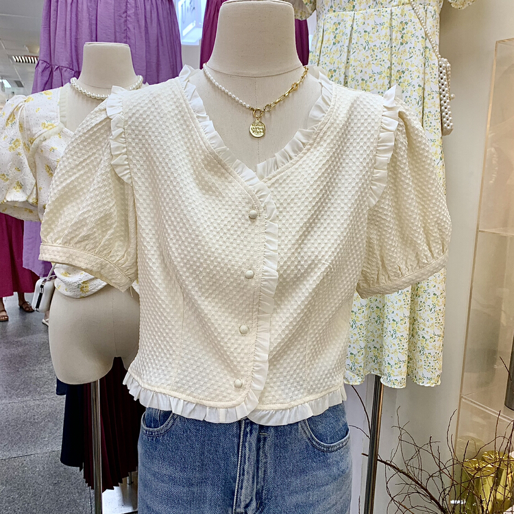 New in early summer! [Cinderella CICI] single breasted Korean comfortable blouse 8893# ZSY