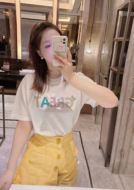[top Chan Lin] heavy industry letter versatile short sleeve T-shirt 95102# cqw