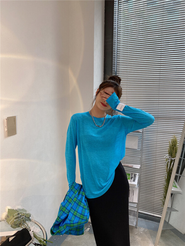 New year in early spring! [modern 197] Korean version simple candy color long sleeve T-shirt ys2-6611# zyh