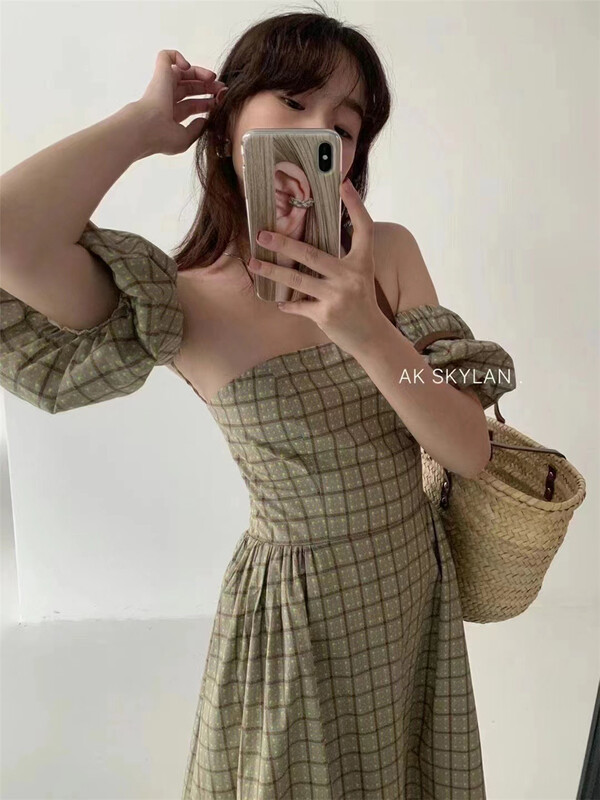 goods in stock! New in early summer! [badmoon] fashion checkered dress 1558# LSW