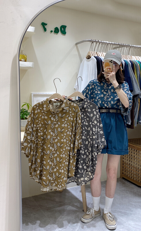 [da. 7] leaf print versatile short sleeve shirt 2505-1# LSL
