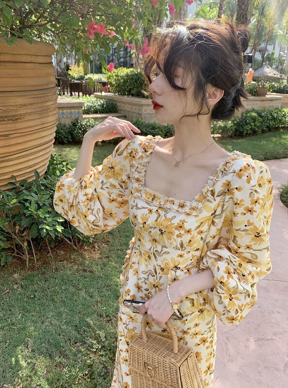 goods in stock! New year in early spring! [w design] French light luxury high sense floral square neck dress 42211# WPL