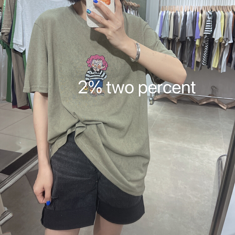 [two percent] cartoon printed loose short sleeve T-shirt 1033# LSL