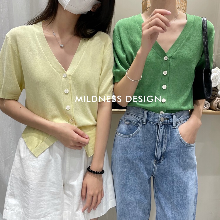 New in early summer! [mildness] linen short sleeve button knit 1015# ZSY