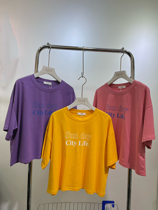 [9319] letter print loose short sleeve T-shirt 125# L