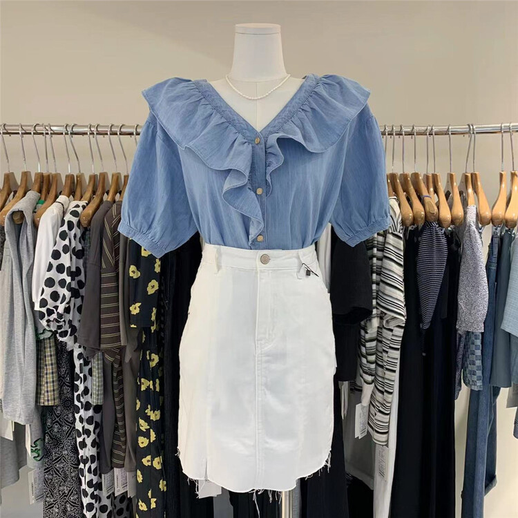 [Boran · Boran] foreign style lady shirt with fungus edge (excluding necklace) 22b7380# LSW