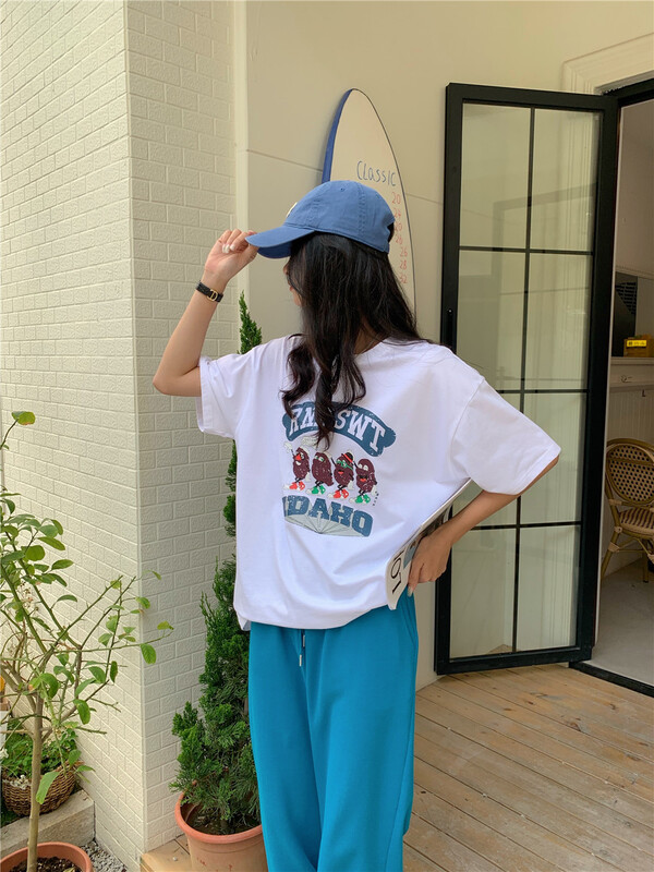 New in early summer! [Linai] Korean round neck cartoon printed short sleeve T-shirt c105# zxx