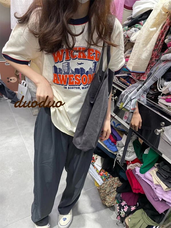 [dodo] letter versatile round neck short sleeve T-shirt 9057# LSL