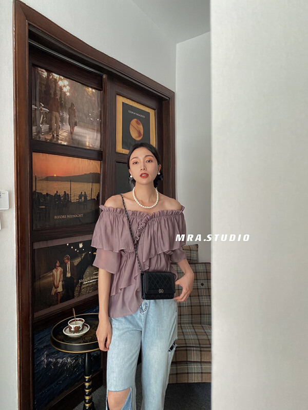 [MRA] French V-neck soft and slim shirt xt5070# zxl