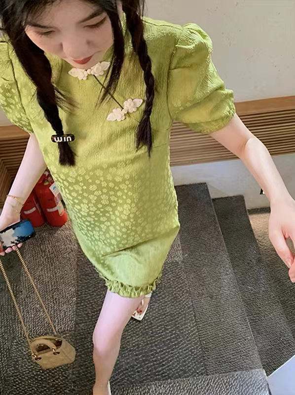 New in early summer! [are studio] cheongsam color matching disc button Jacquard Dress 81050# WPL