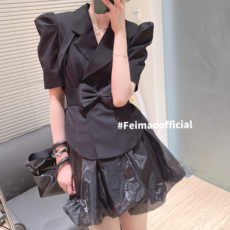 New in early summer! [Feimao Philippine cat] Korean style fashionable and atmospheric double breasted suit (with belt) ym-7220# LSL