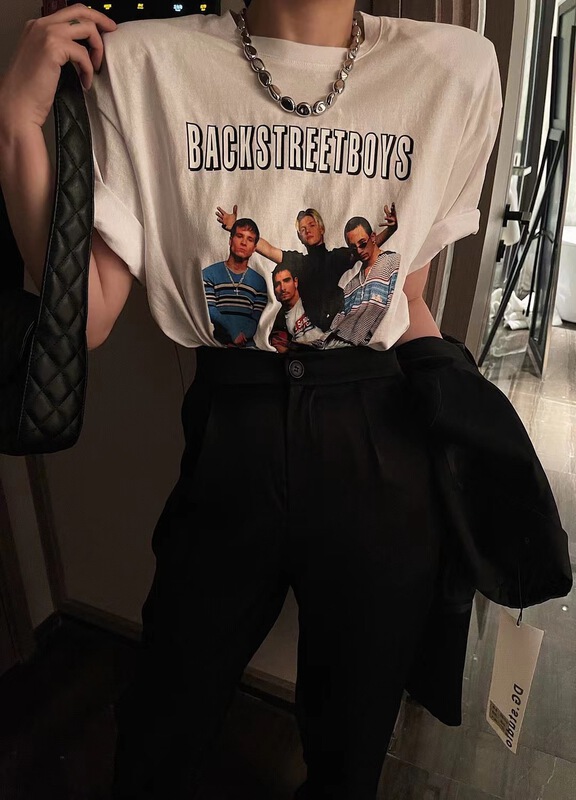 [Amy] Korean character retro short sleeve T-shirt 8120# WTT