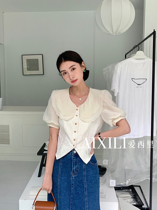 New in early summer! [aixili Sicily] lotus leaf collar temperament versatile small shirt 6319# WPL