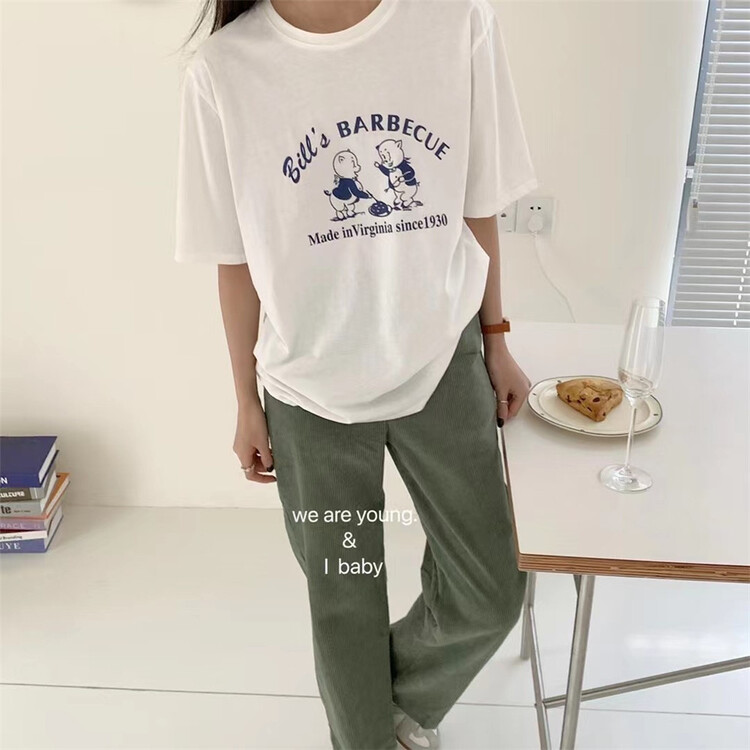 [we are young] Korean alphabet printed round neck short sleeve T-shirt 051# zxx