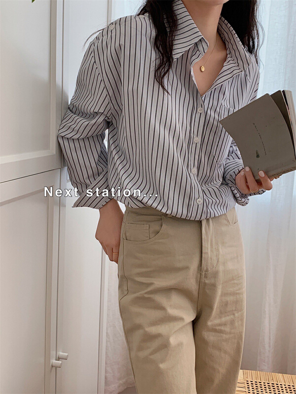 New year in early spring! [next station] Korean simple striped shirt 22036# ZSY