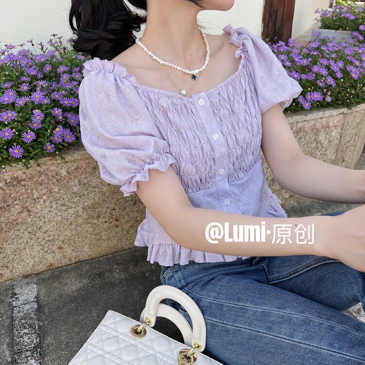 現貨!初夏上新!【LUMI】韓系方領打攬短款小衫  6603-1#  LL