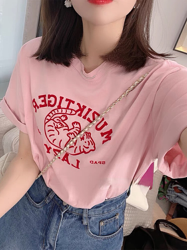[miss Xi Xi] letter printed loose short sleeve T-shirt 1363# Cl