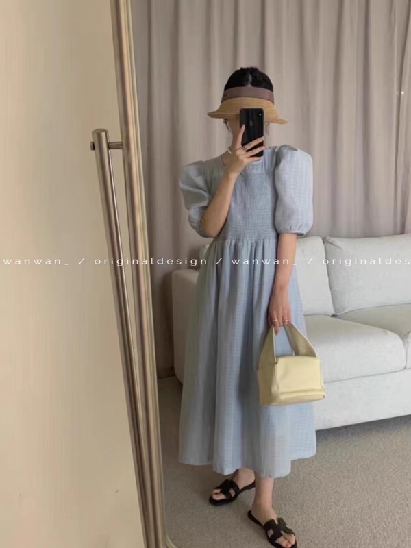 [wanwan] simple casual square neck bubble sleeve dress 1771# HBx