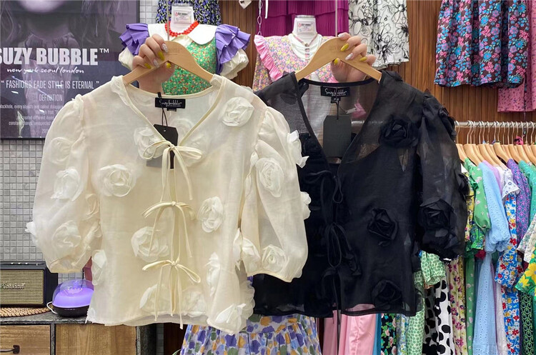 [N21] French Rose loose bubble sleeve blouse 1360# WPL