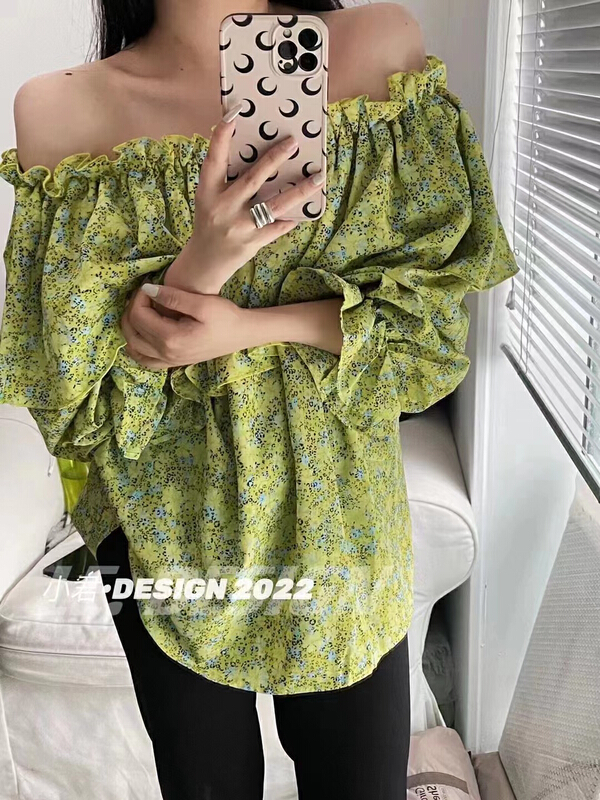 [TZM] temperament floral off shoulder shirt 9850# LSW