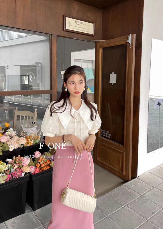 [f one] Korean sweet round neck Pullover (with detachable baby collar) 66071# WPL